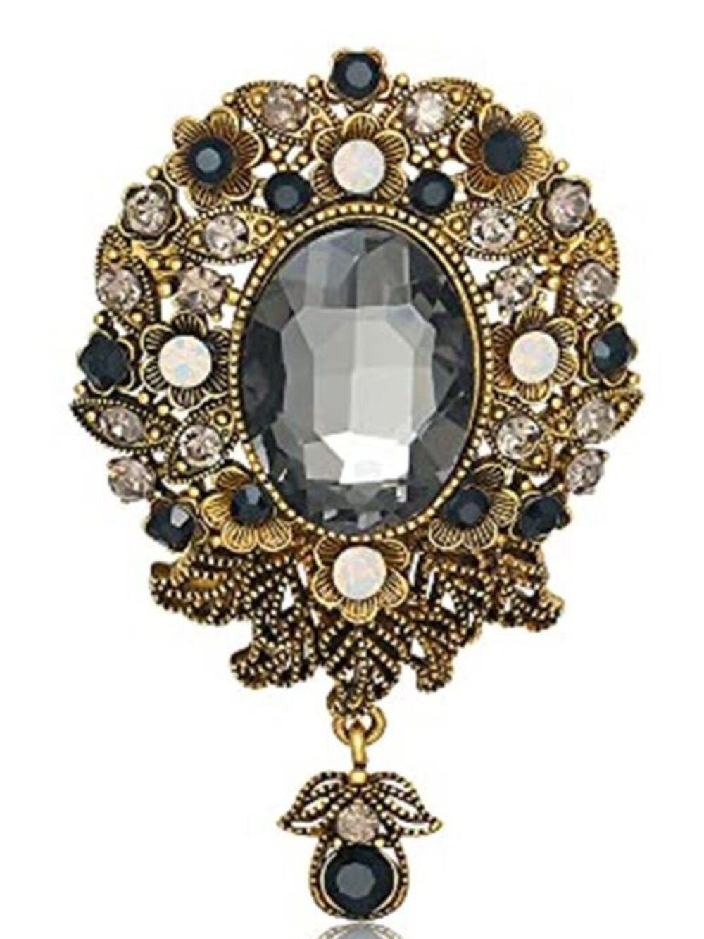 Vintage Teardrop Diamond Brooch Pin for Women Men Crystal Elegant Flower Badge